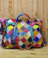 European And American Contrasting Plaid Patchwork Rivet Handbag